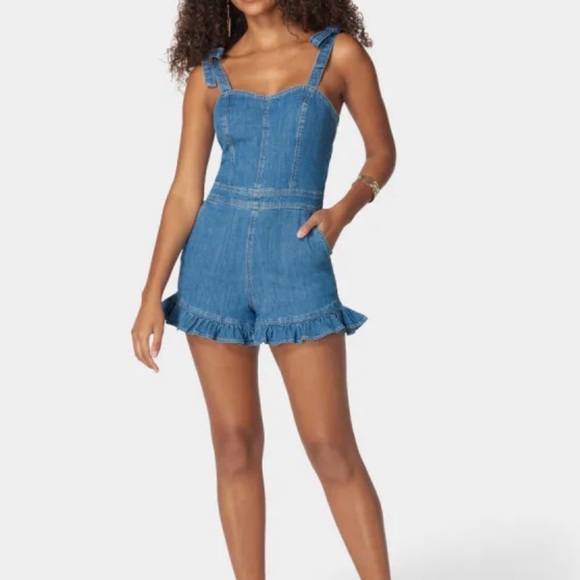 Bebe Blue Denim Ruffle Romper - Picture 1 of 1